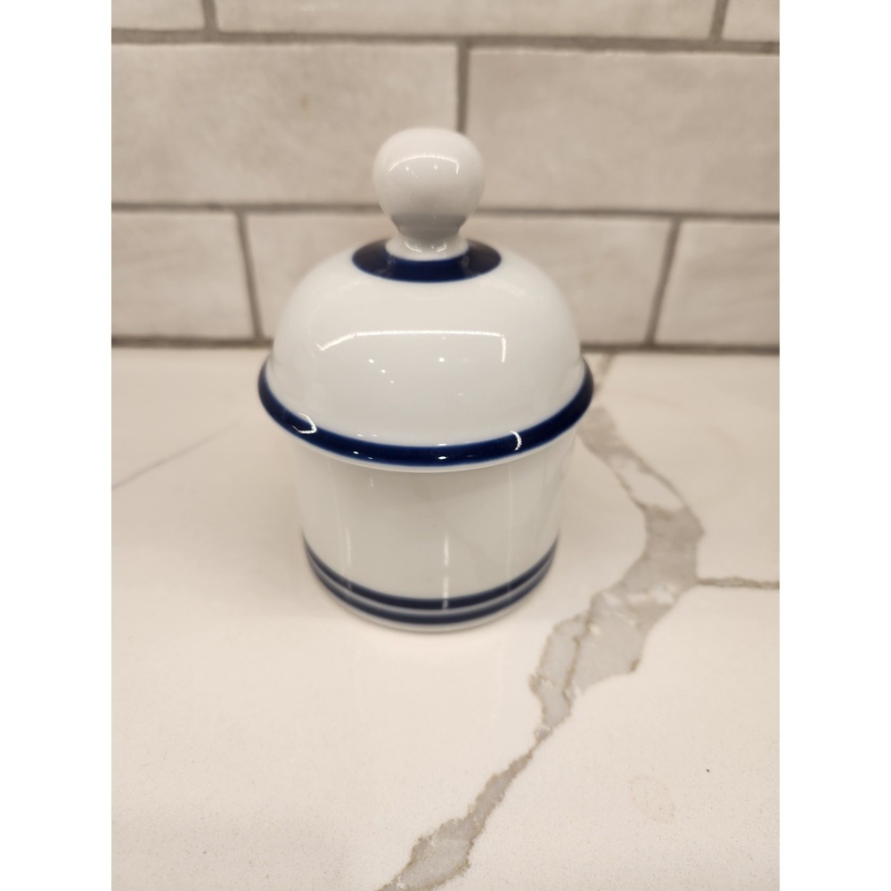 Vintage Dansk Blue & White Ceramic Lidded Condiment/Jam Sugar Bowl With Spoon‎ - Picture 2 of 8